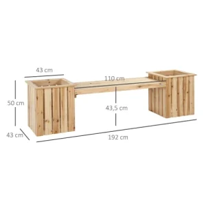 achetez OUTSUNNY Banc De Jardin Jardinière Double 2 En 1 Bois Sapin Naturel 11