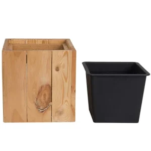 Livraison rapide Beliani Cache-pot D’extérieur En Bois Solide Bois Clair H24 13