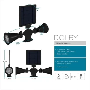 LUMI JARDIN Double Projecteur Solaire Avec Détecteur Plastique Noir 600LM De Qualité 16