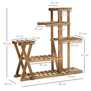 OUTSUNNY Étagère à Fleurs 6 Tablettes Bois De Sapin Traité Carbonisation excellente qualité 11