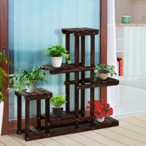 vente pas cher en ligne OUTSUNNY Étagère à Fleurs En Bois Porte Plante Bois 6 Tablettes Bois Pin 10