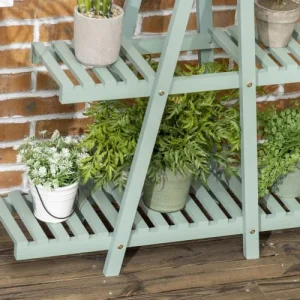 Pas Cher soldes France OUTSUNNY Étagère à Fleurs Pyramidale En Bois – 3 étagères – Sapin Vert D’eau 18