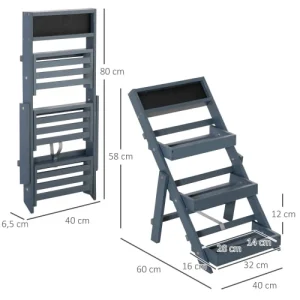 OUTSUNNY Étagère échelle à Fleurs Pliable Tableau Noir Intégré Bois Sapin Gris Réductions 12
