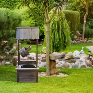 OUTSUNNY Fontaine Puit De Jardin D’ornement Sapin Traité Carbonisation Nouvelle tendance 10