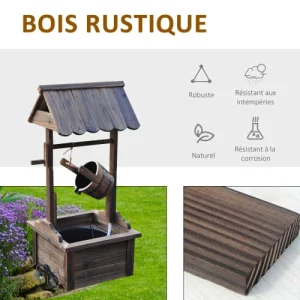 OUTSUNNY Fontaine Puit De Jardin D’ornement Sapin Traité Carbonisation Nouvelle tendance 14