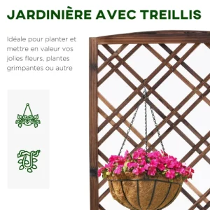 OUTSUNNY Jardinière Avec Treillis Droit Bois Sapin Traité Carbonisation qualité supérieure 14