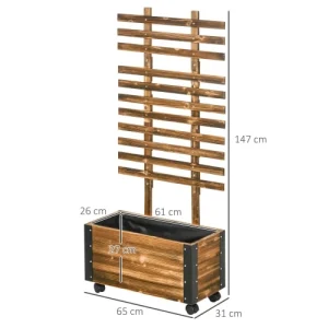 meilleur service OUTSUNNY Jardinière Avec Treillis Roulettes Métal Sapin Traité Carbonisation 12