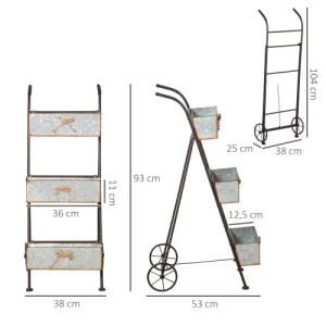 OUTSUNNY Jardinière Chariot Sur Pied 3 Niveaux Pliable Style Rural Chic pas cher 12