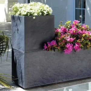 grossiste EDA Jardinière Effet Pierre 100x40x44 Cm En Polypropylène Anthracite 11