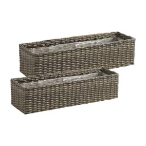 Boutique Aubry Gaspard Jardinière Rectangulaire En Rotin Synthétique (lot De 2) 10