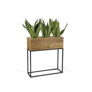 Wadiga Jardinière Sur Pied En Métal Noir Et Bois Recyclé 55x21x60,5cm marque pas cher 10