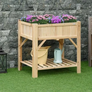 OUTSUNNY Jardinière Sur Pieds Avec étagère 6 Compartiments Bois Sapin Pré-huilé mode tendance 10