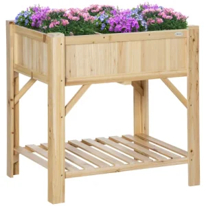 OUTSUNNY Jardinière Sur Pieds Avec étagère 6 Compartiments Bois Sapin Pré-huilé mode tendance 14