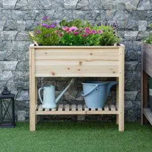 OUTSUNNY Jardinière Sur Pieds Avec étagère à Lattes Bois Sapin Pré-huilé De super promotions disponibles 9