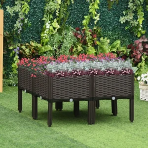 Retour gratuit en magasin. OUTSUNNY Jardinière Sur Pieds Carré Potager Imitation Rotin Chocolat 10