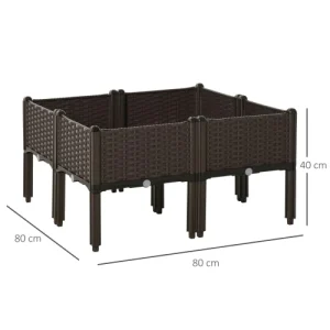 Retour gratuit en magasin. OUTSUNNY Jardinière Sur Pieds Carré Potager Imitation Rotin Chocolat 12