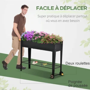 Boutique officielle OUTSUNNY Jardinière Sur Pieds Potager étagère 2 Roues Insert D’irrigation Métal 16