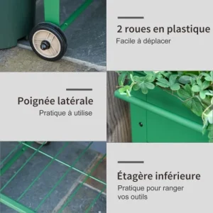 se précipiter pour acheter OUTSUNNY Jardinière Sur Pieds Potager étagère 2 Roues Insert D’irrigation Métal 18