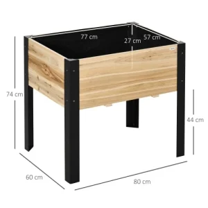 OUTSUNNY Jardinière Sur Pieds – Potager – Métal époxy Noir Bois Sapin grande qualité 12