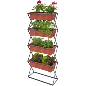 Tectake Jardinière Verticale Avec 4 Bacs à Fleurs 52 X 21 X 127 Cm Marron officiel 12