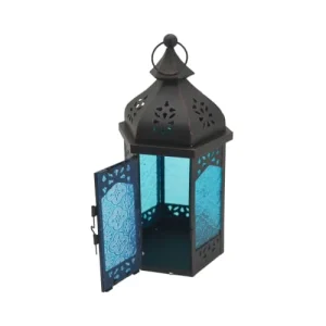 Mobili Rebecca Lanterne Ethnique 16x14x32 Cm En Métal Et Verre Noir Et Bleu Livraison gratuite 10