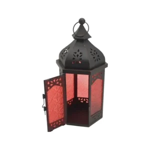 Mobili Rebecca Lanterne Ethnique 16x14x32 Cm En Métal Et Verre Noir Et Rouge beauté 10