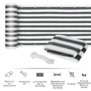OUTSUNNY Lot De 2 Brise-vue Renforcés Occultants Bicolore Rayé Top ventes 16