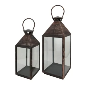 en ligne officielle Mobili Rebecca Lot De 2 Grandes Lanternes En Métal Et Pvc Marron Bronze 9