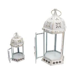 Mobili Rebecca Lot De 2 Lanternes En Métal Et Pvc Blanc Et Doré officiel 7