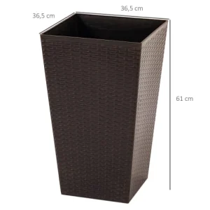 vente pas cher en ligne OUTSUNNY Lot De 3 Pots De Fleurs H.61 Cm PP Aspect Rotin Chocolat 12