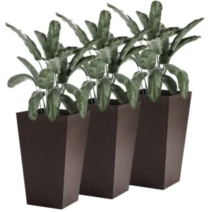 vente pas cher en ligne OUTSUNNY Lot De 3 Pots De Fleurs H.61 Cm PP Aspect Rotin Chocolat 14