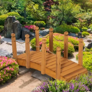 OUTSUNNY Pont De Jardin Passerelle Avec Balustrade Bois De Sapin Pré-huilé garantie de qualité 10