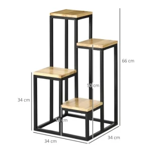 en ligne OUTSUNNY Porte-plantes Style Industriel 4 étagères – Métal Sapin Verni 12