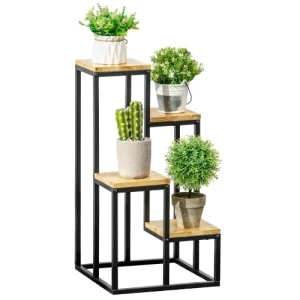 en ligne OUTSUNNY Porte-plantes Style Industriel 4 étagères – Métal Sapin Verni 14