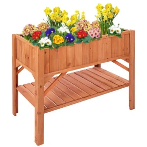 Tectake Potager Sur Pied Avec étagère De Rangement 119 X 53 X 90 Cm Marron mode 10