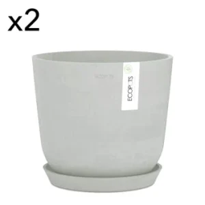 Ecopots Pots De Fleurs Avec Soucoupe Blanc Gris D25 – Lot De 2 magasins pour 11