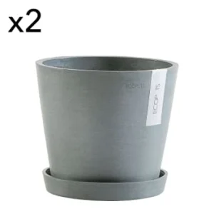 styles dernier cri Ecopots Pots De Fleurs Avec Soucoupe Noir D20 – Lot De 2 12