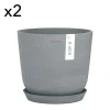 Ecopots Pots De Fleurs Avec Soucoupe Bleu Gris D25 – Lot De 2 exclusivement disponibles 14