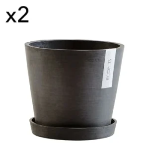 styles dernier cri Ecopots Pots De Fleurs Avec Soucoupe Noir D20 – Lot De 2 8