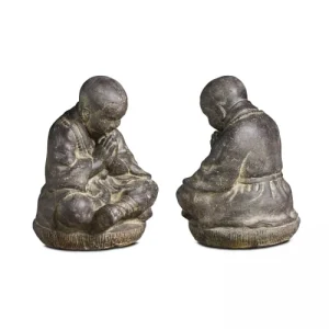 De super promotions disponibles Oviala Statue De Jardin Moine Assis En Pierre Gris 10