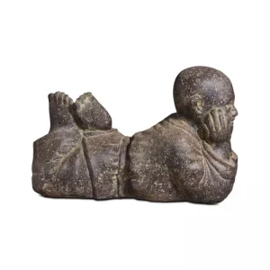 Oviala Statue De Jardin Moine Couché En Pierre Gris Promotio de vente 10