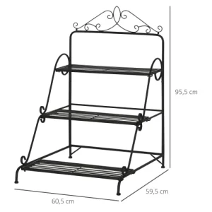 en promotion OUTSUNNY Support Pour Plantes 3 Niveaux Forme Escalier Métal Noir 12