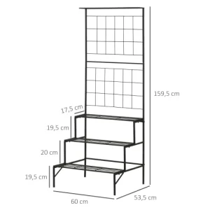 OUTSUNNY Support Pour Plantes Avec Treillis Et 3 étagères Escalier Métal Noir fashion pas cher 12