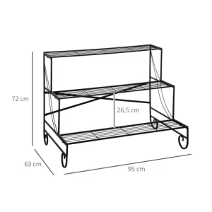 OUTSUNNY Support Pour Plantes Forme Escalier 3 Niveaux Métal Noir Acheter 12