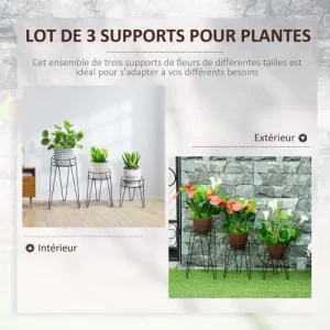 france OUTSUNNY Supports De Pots De Fleurs Design En épingle Métal époxy Noir 14