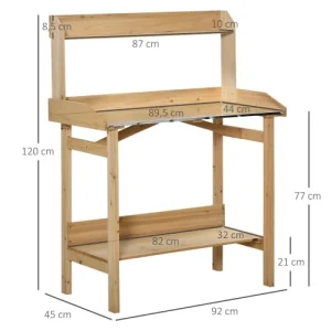 magasin pour OUTSUNNY Table De Rempotage 2 étagères Plateau Tôle Acier Sapin Pré-huilé 12