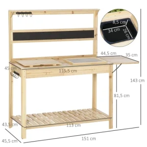 soldes en ligne OUTSUNNY Table Rempotage étagères Tiroir Tablette Crochets évier Tamis Tableau 12