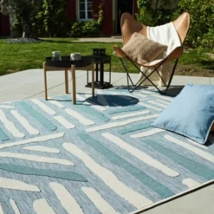 Nazar Tapis Carré Extérieur Rayé Bleu Et Turquoise – 200X200 jusqu'à 12