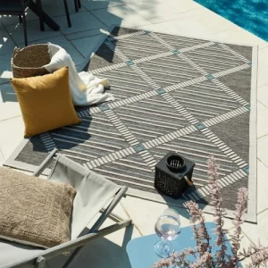 vente à bas prix Nazar Tapis Extérieur Motif Losange Anthracite Et Bleu – 120×160 8