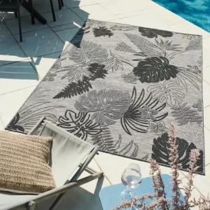 excellente qualité Nazar Tapis Extérieur Motif Tropical Gris Et Anthracite – 160×230 10